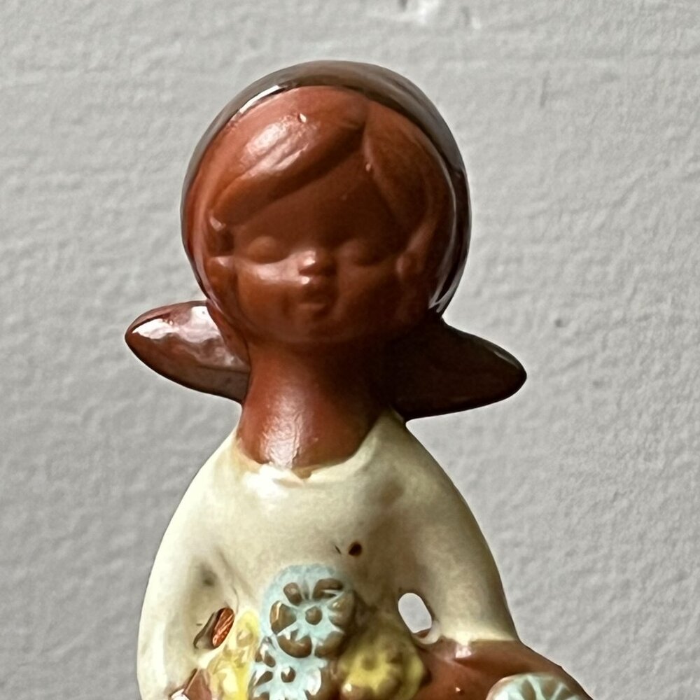 Mid-Century Japanese Ceramic Flower Girl Clay Bell 5.25" Vintage - Picture 7 of 14